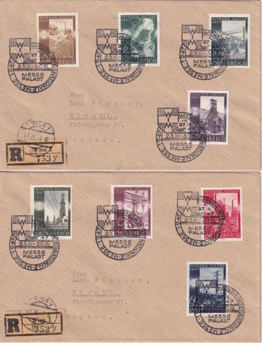 Österreich - Wiener Frühjahrsmesse 1947 Satz 2 Einschreibebriefe/FDC m. ESST