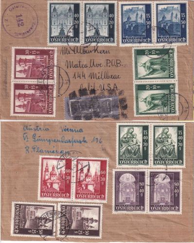 Österreich - Salzburger Dom Satz 2x Streifband n. USA Wien 10.8.48 Zensur