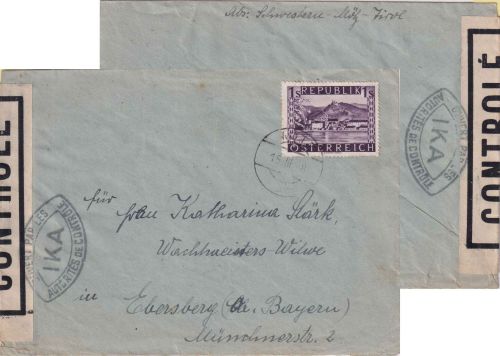 Österreich - 1 S. Landschaften Zensurbrief Mötz - Ebersberg 16.3.48
