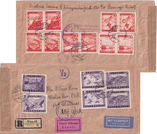 Österreich - 5 S. Landschaften u.a. Lupo-Eil-Einschreibebrief n. USA Wien 8.4.48