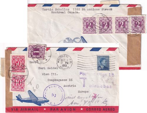 Kanada - Montreal 1951 Luftpostbrief n. Wien 9,60 S. Nachporto !!