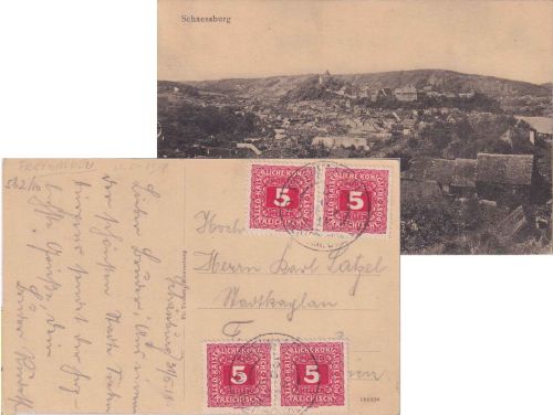 Rumänien/Österreich - Schässburg 1918 unfrankierte Karte n. Freiwaldau Nachporto