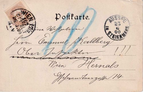 Österreich - Aussee 1900 unfrankierte AK n. Hernals - 10 H. Nachporto