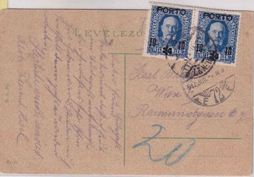 Ungarn/Österreich - Budapest 1917 unfrankierte Karte n. Wien - Nachporto