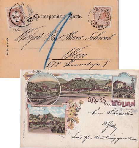 Österreich/Slowenien - Schönstein 1900 unfrankierte Farblitho (Wöllan) Nachporto