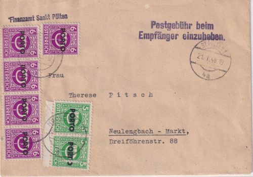 Österreich - St. Pölten 21.1.48 unfrankierter Dienstbrief - Nachporto