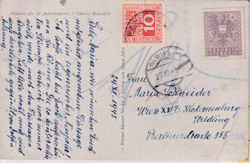 Österreich - 6 Pfg. Wappen Ortskarte Wien 27.12.45 - Nachporto
