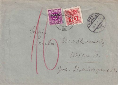 Österreich - Wien 30.10.46 unfrankierter Ortsbrief - Nachporto/Währungs-MIF !