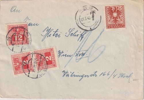 Österreich - 8 Pfg. Wappen Ortsbrief Wien 1.3.46 - Nachporto