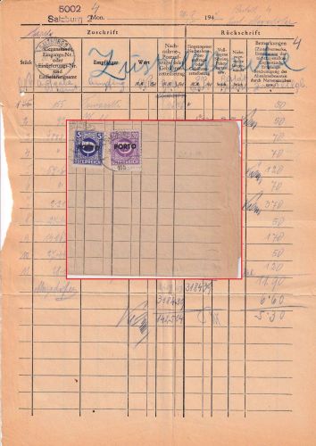 Österreich - 5 S.+30g Posthorn/Porto Zustelliste Salzburg 1947