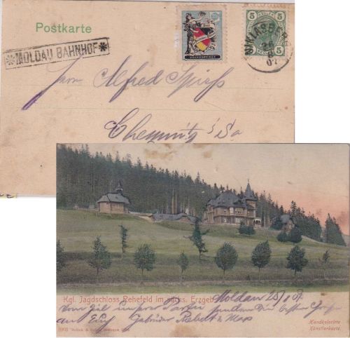 Österreich - Moldau Bahnhof Postablage-Ra1 Karte Niklasberg - Chemnitz 1907