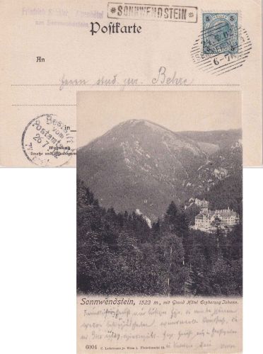 Österreich - Sonnwendstein Postablage-Ra1 Karte Semmering - Berlin 1902