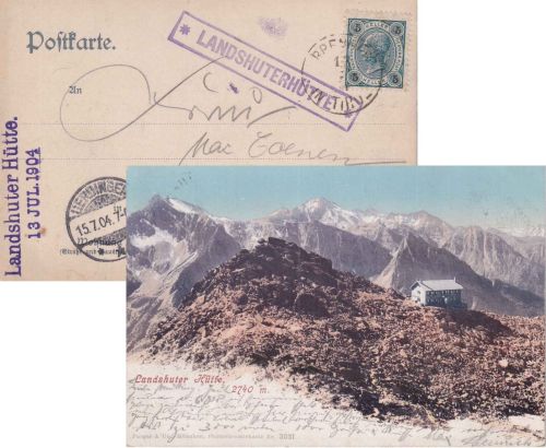 Österreich - Landhuterhütte Postablage-Ra1 farb. AK Brenner - Heidelberg 1904