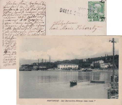 Österreich - Vapore dalla Dalmatia et Istria Schiffspost-L2 AK Portorose ca 1910