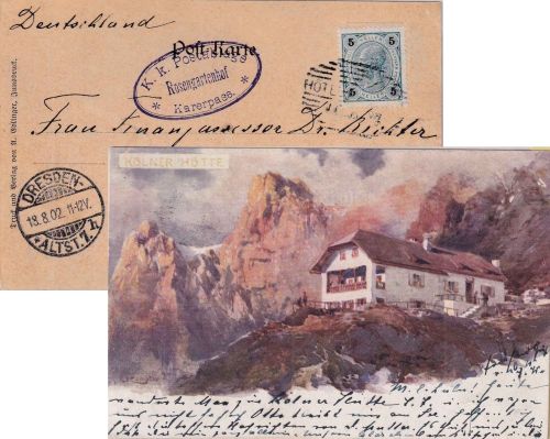 Österreich - Rosengartenhof Karerpass K.K. Postablage Ovalstpl. Karte 1902