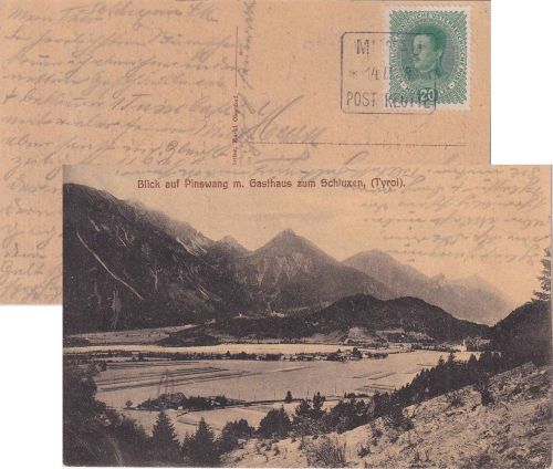 Österreich - Musau Post Reute 4.IX.18 Postablage-Ra2 AK Pinswang - Stuttgart