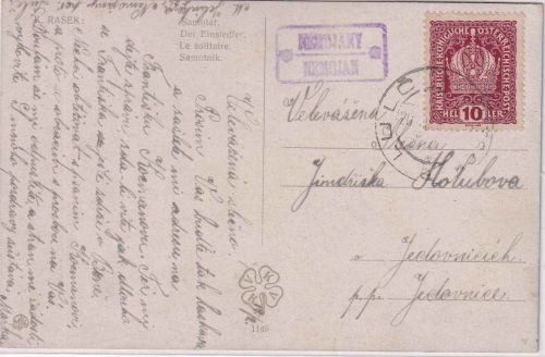 Österreich - Nemojany/Nemojan Postablage-Ra2 Karte Lulc - Jedovnice 1916