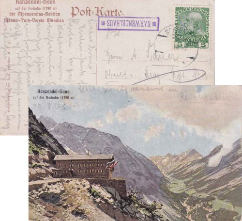 Österreich - Karwendelhaus Postablage-Ra1 farb. Künstler-AK Scharnitz 1910