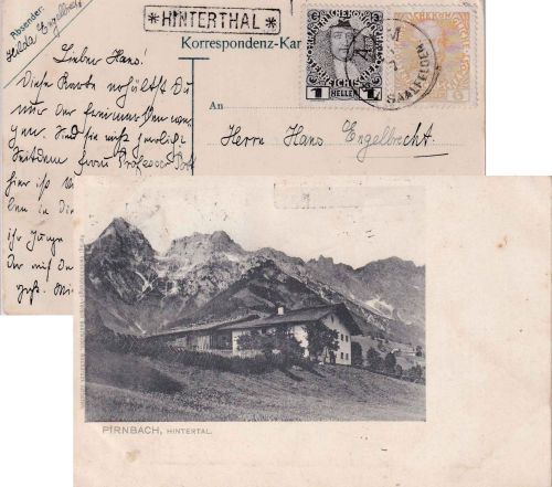 Österreich - Hinterthal 1912 Postablage-Ra1 AK Pirnbach ca. 1910