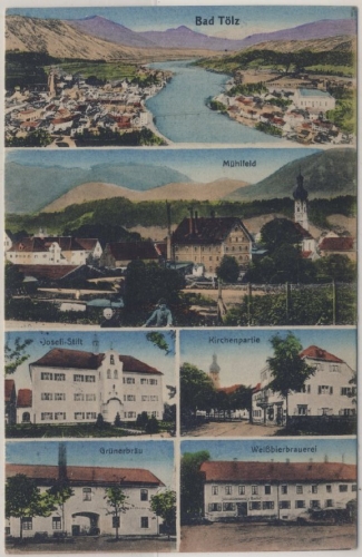 Bayern - Bad Tölz farb. Mehrbild-AK Grünerbräu, Weißbierbrauerei etc. 1930