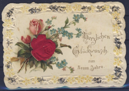 Neujahr - ca. 1900 - aufwändig geprägte u. gestanzte Glückwunschkarte m.