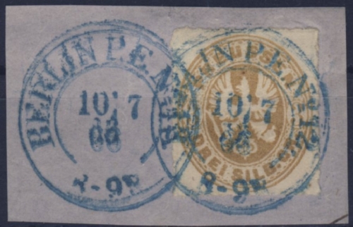 Preussen - 3 Sgr. Adler Pracht-Briefstckück 2x blauer K2 Berlin PE No.12 10.7.66