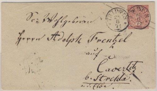 NDP/Th&T - Triptis kleiner K1 1 Gr. Ganzsache n. Cavertitz b. Strehla 1871