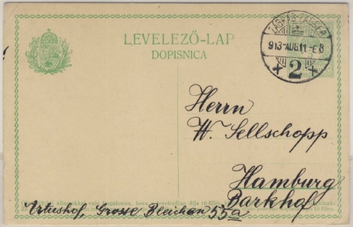 Ungarn/Kroatien - 5 F. Ganzsache Zagreb - Hamburg 1913 philatel. Korrespondenz