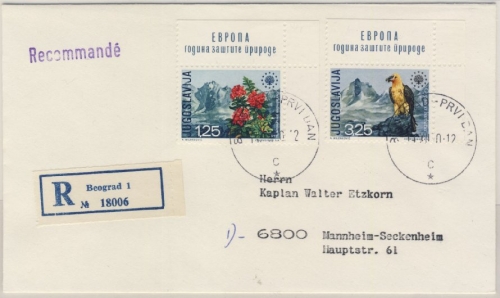 Jugoslawien - Europäisches Naturschutzjahr 1970 Bogenecken FDC Belgrad