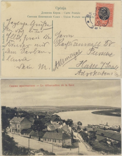 Serbien - 10 P. König Peter sw-AK Belgrad - Halle 1906