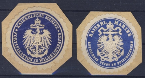 DR - Marine 2 verschiedene Siegel-Vignetten Artillerie Depot zu Friedrichsort