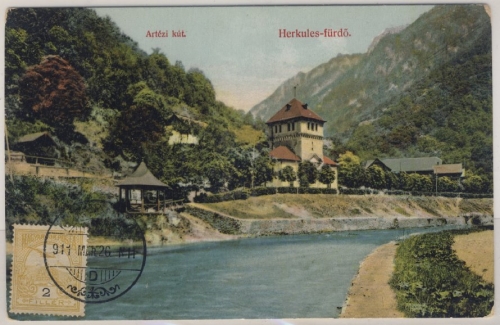 Ungarn/Rumänien - 2 F. Turul bilds. Farb-AK Herkulesbad n. Morgenstern 1911