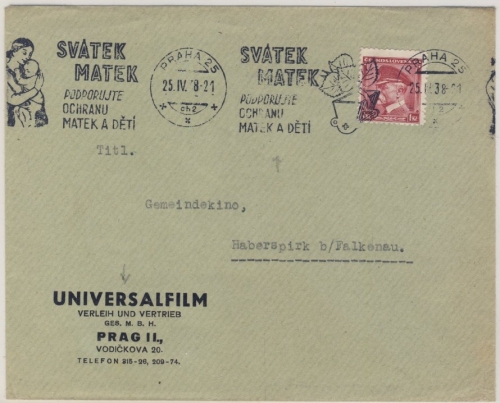 CSSR - Mutter + Kind Masch.-Werbestempel Brief Prag - Haberspirk 1938