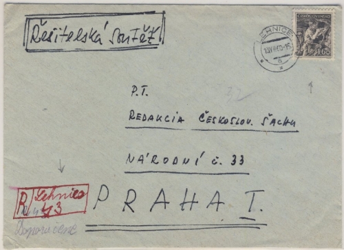 CSSR - 1,60 K. Bergmann Einschreibebrief Lehnice - Prag 1960 prov. Einschreibe-