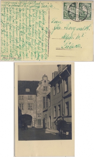 Lettland - 10 S. Freimarken Paar sw-Fotokarte Riga - Lübeck 1936