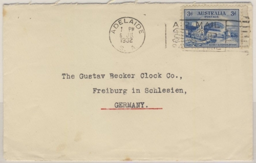 Australia - 3 P. Hafenbrücke Sydney Brief Adelaide - Freiberg i. Schlesien 1932