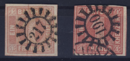 1 Kr. Quadrat rosa + dkl'rosa, gMR 217/190 - beide einwandfrei gepr. Schmitt BPP
