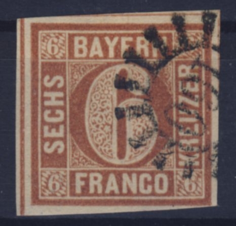 6 Kr. Quadrat braun, Type I, gMR 160/Kitzingen - einwandfrei gepr. Sem BPP