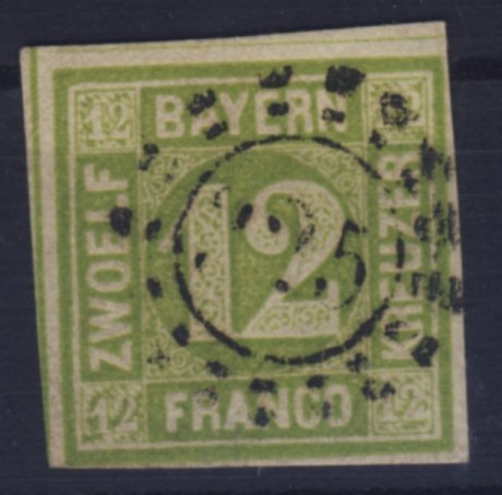 12 Kr. Quadrat grün, oMR 325/München - voll- bis breitrandig