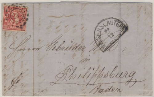 3 Kr. Quadrat rot, Brief oMR 232/Kaiserslautern 20/12 (1862) n.