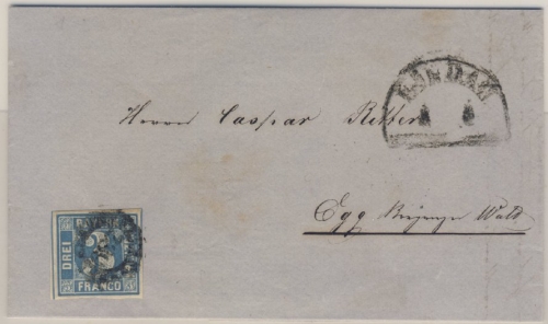 3 Kr. Quadrat blau, Brief gMR 289/Lindau 4/6. (1859) n. Egg/Österreich - rs.