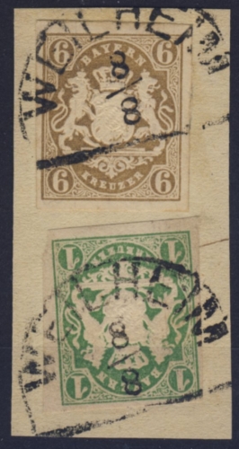 6+1 Kr. Wappen braun/grün, geschn. a. Bf.stck., HKS Weilheim 8/8 - Kabinett