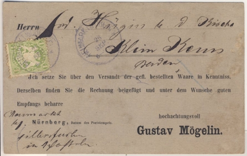 1 Kr. Wappen gez., textseitig a. Karte K1 Neumarkt i.d. Oberpf.26. Sep (?) n.