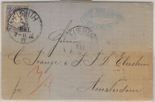 7 Kr. Wappen gez. (Mi.Nr. 25Xa), Brief K1 Fürth 10. Mai 75 n.