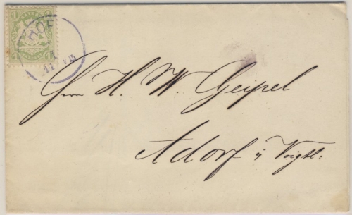 1 Kr. Wappen gez., DrucksBf. K1 Hof 2.I. (1872) n. Adorf/Sachsen - mit gedr.