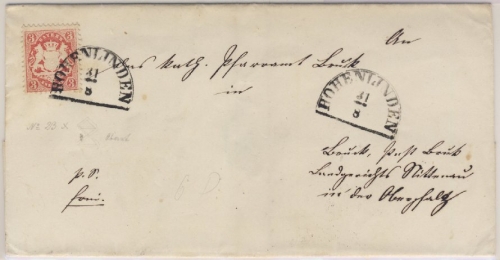 3 Kr. Wappen gez. (Mi.Nr. 23X), Brief HKS Hohenlinden 31/8 (1870) n. Bruck -
