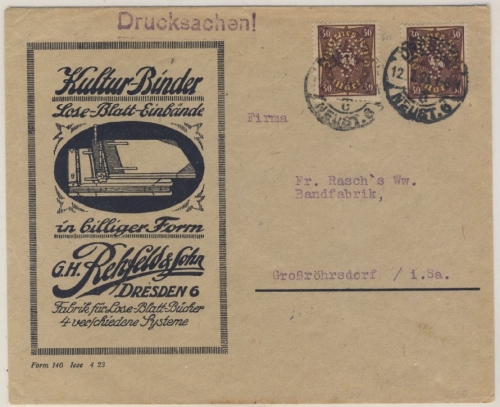 DR-Infla - 2x30 Mk. Posthorn Walze !! Drucksache Dresden - Großröhrsdorf 12.7.23