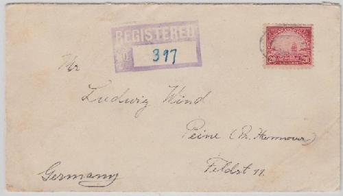 USA - 20 C. Golden Gate Einschreibebrief Champaign - Peine 1932