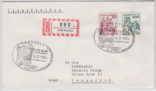 BRD - Bocholt Weihnachtsmarkt 1984 SST Einschreibebrief n. Lengerich
