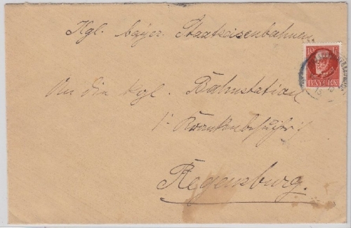 Bayern - 10 Pfg. Ludwig/E-Lochung Brief Strasskirchen - Regensburg 1915
